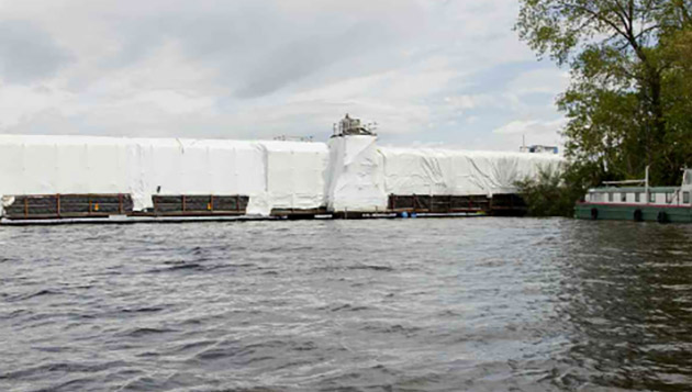 Encapsulation around Portumna Bridge during grit blasting, repairs and painting. Gallery Image