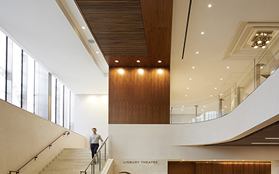 . The StoSilent Distance seamless acoustic ceiling system installed within the entrance foyer and front-of-house spaces at the Royal Opera House in Covent Garden. Photo: ©Hufton+Crow Gallery Image