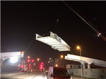 Tolka Quay Road Bridge Dublin Port. Last section being lifted into position.All erection done at night having to close Port Tunnel to facilitate. Gallery Thumbnail