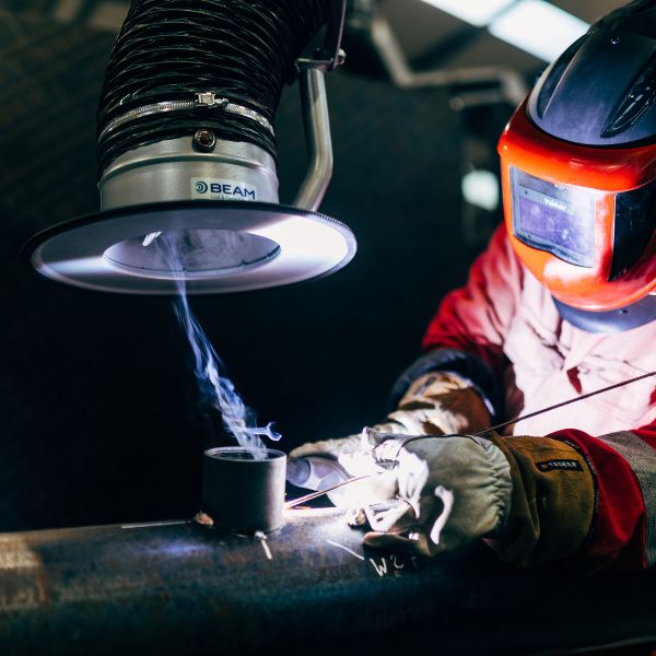 Beam Weld Fume Extraction Arm in use at a manufacturing facility Gallery Image